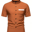 Summer New Men's Color Matching Fashion Short Sleeve Shirt