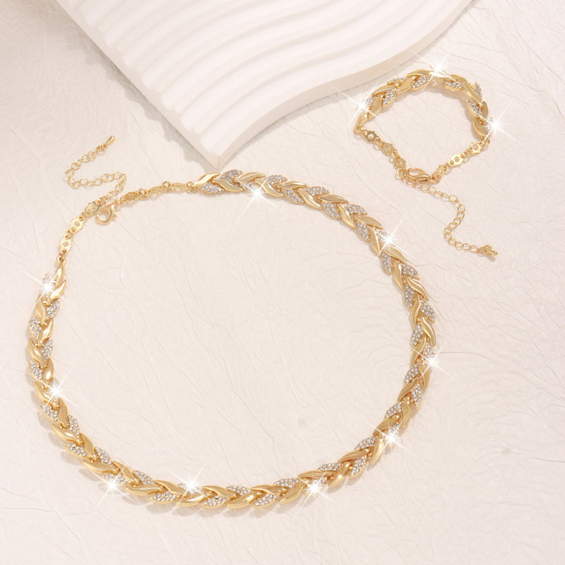 Women's Personality Affordable Luxury Willow Leaf Diamond Bracelet Necklace